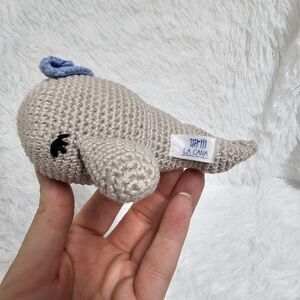 La Cana 8 Needles Amigurumi Crochet Animal Grey Whale Blue Bow Baby Toy 5 Inches